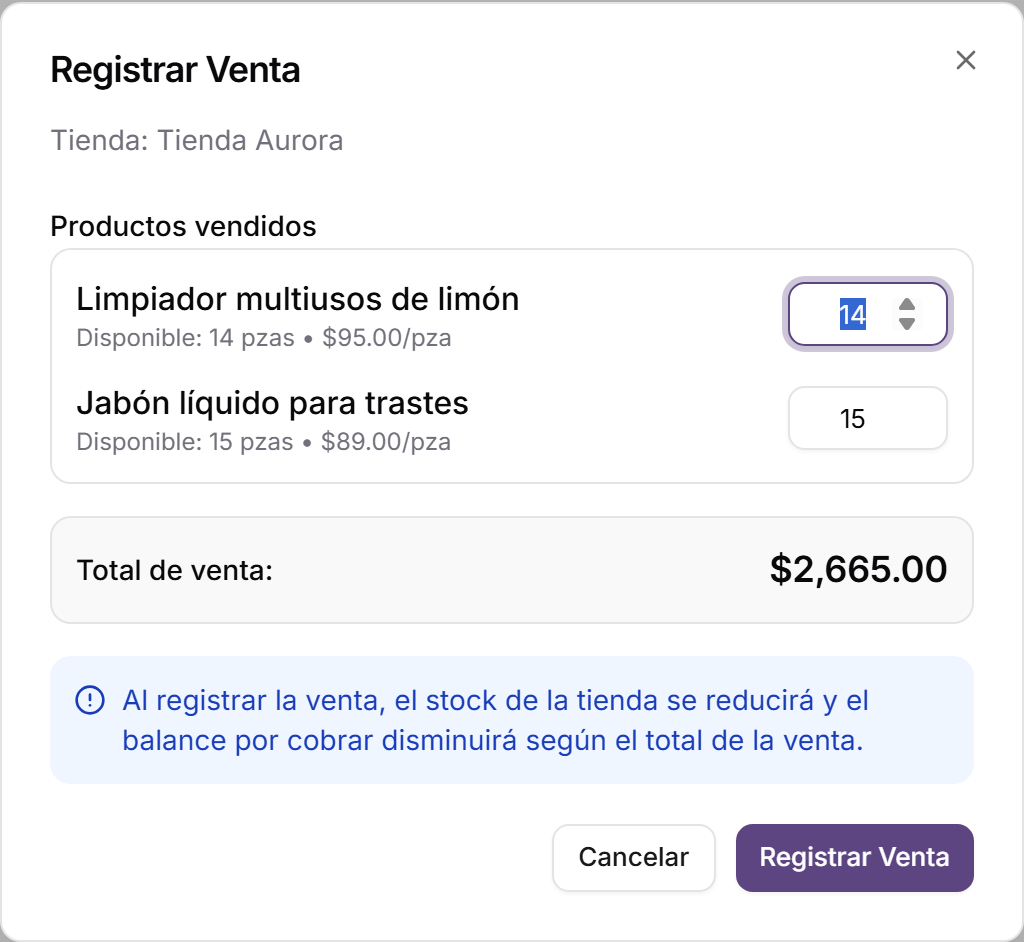 Ventana para registrar una venta de una tienda